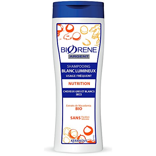 Biorène - Champú desamarillador de uso frecuente para aportar luz y nutrición a los cabellos blanco/gris secos sin silicona a la macadamia orgánica – Lote de 3