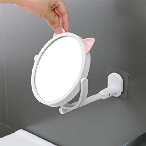 BJYX Giratoria Conejito cosmética Espejo rotativo baño montado en la Pared de Maquillaje Extensible Espejo Inteligente (Color : Pink)