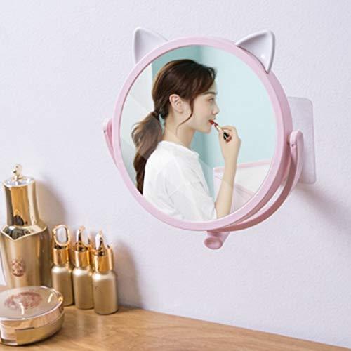 BJYX Giratoria Conejito cosmética Espejo rotativo baño montado en la Pared de Maquillaje Extensible Espejo Inteligente (Color : Pink)
