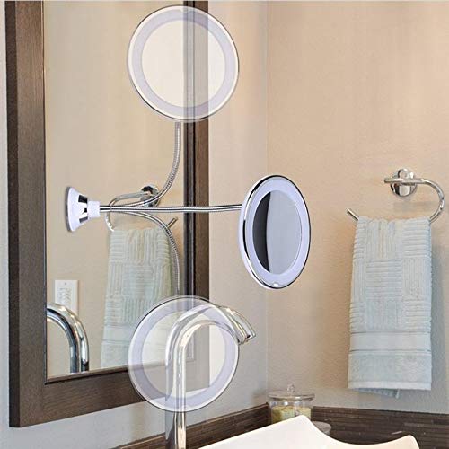 BJYX Maquillaje cosmético del Espejo de Aumento 10X LED Espejo de Maquillaje de succión Espejo del baño montado en la Pared de Espejo