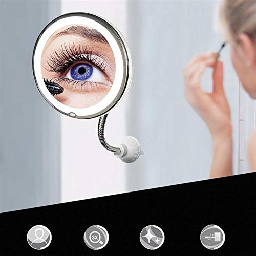 BJYX Maquillaje cosmético del Espejo de Aumento 10X LED Espejo de Maquillaje de succión Espejo del baño montado en la Pared de Espejo