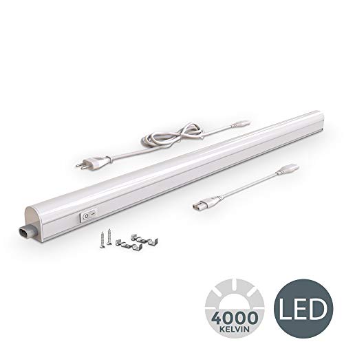 B.K.Licht - Regleta LED bajo armarios y cabinetes, de luz blanca neutra, iluminación bajo mueble con interruptor de luz, 15 W, 4000 K, 1200 lm, color blanco