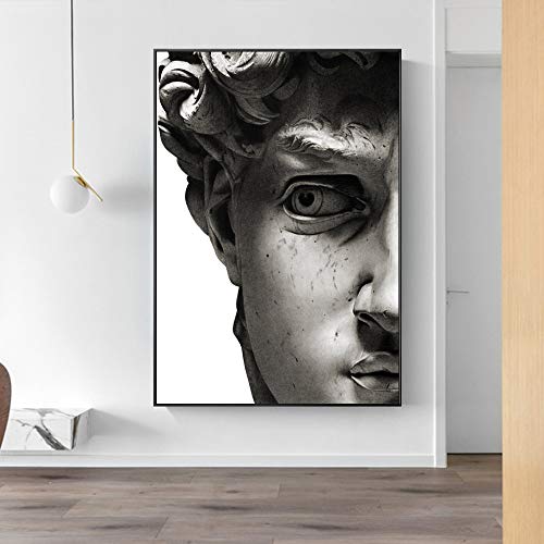 Blanco y negro David Michelangelo Escultura Empalme Cara estatua Lienzo Pintura Retrato Póster Arte de la pared Imagen Sala de estar Dormitorio Oficina Decoración del hogar
