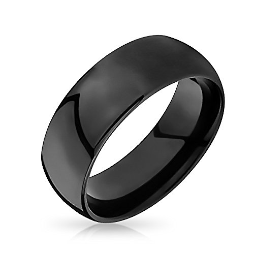 Bling Jewelry Simple Simple cúpula Negro Parejas Titanium Anillo de Boda para Hombres para Las Mujeres Comodidad Ajuste 8MM
