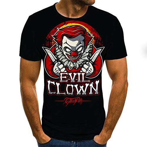 Blue and White Reflections Camisa Manga Corta Hombre Estampada Pelirroja Cuchillo Payaso Camiseta Hombre 3DT Camisa de Manga Corta Cuello Redondo impresión Digital Casual Manga Corta-Color_M