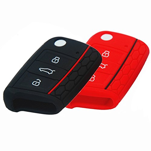 BluePony Seat León 5F - Funda para Llave, Color Negro y Rojo, 2 Unidades