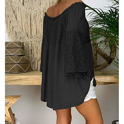 Blusa de Las Mujeres Ocasionales Fuera del Hombro sólido Encaje Largo la Manga Remiendo cordón Tops Mujer Fuera Camisa Hombro Blusas Casuales Top Camiseta Vestido túnica Swing Estilo