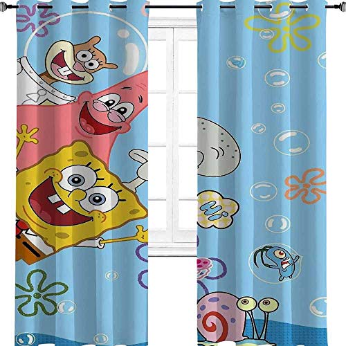 Bob Esponja SquarePants - Cortinas opacas con aislamiento térmico y ojales para dormitorio, 72 pulgadas de ancho x 96 pulgadas de largo