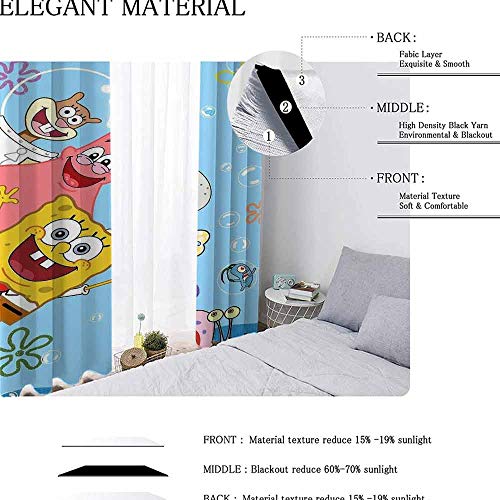 Bob Esponja SquarePants - Cortinas opacas con aislamiento térmico y ojales para dormitorio, 72 pulgadas de ancho x 96 pulgadas de largo