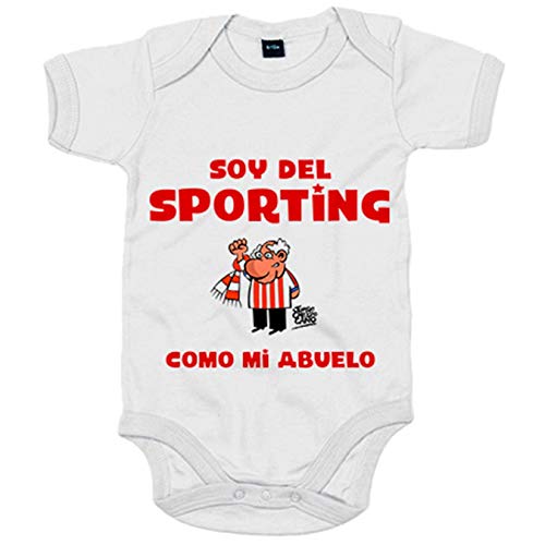 Body bebé soy del Sporting de Gijón como mi abuelo - Blanco, 6-12 meses