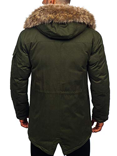 BOLF Hombre Chaqueta Parka de Invierno con Capucha Cierre de Cremallera y Botones Cuello Elevado Estilo Casual J.Boyz 1099 Caqui XXL [4D4]