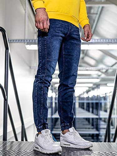BOLF Hombre Pantalón Vaquero Jogger Denim Jeans Pantalón de Mezclilla Sombreado Vaqueros de Algodón Slim Fit Estilo Urbano Red Fireball HY562 Azul Oscuro M [6F6]
