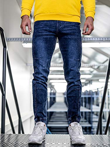 BOLF Hombre Pantalón Vaquero Jogger Denim Jeans Pantalón de Mezclilla Sombreado Vaqueros de Algodón Slim Fit Estilo Urbano Red Fireball HY562 Azul Oscuro M [6F6]