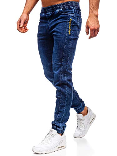BOLF Hombre Pantalón Vaquero Jogger Denim Jeans Pantalón de Mezclilla Sombreado Vaqueros de Algodón Slim Fit Estilo Urbano Red Fireball HY562 Azul Oscuro M [6F6]