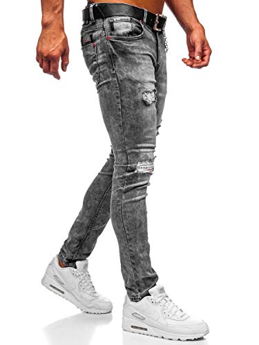 BOLF Hombre Pantalón Vaquero Jogger Denim Jeans Pantalón de Mezclilla Sombreado Vaqueros de Algodón Slim Fit Estilo Urbano Ritter 6038S0 Negro S [6F6]