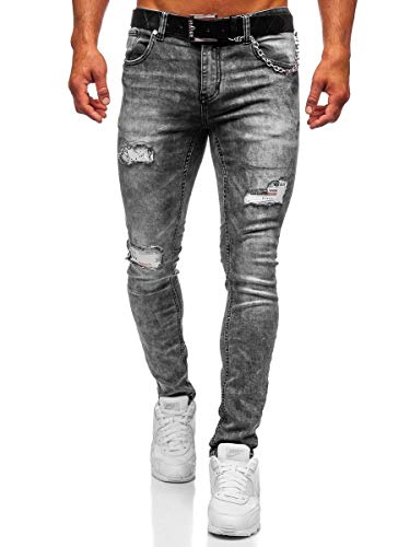 BOLF Hombre Pantalón Vaquero Jogger Denim Jeans Pantalón de Mezclilla Sombreado Vaqueros de Algodón Slim Fit Estilo Urbano Ritter 6038S0 Negro S [6F6]