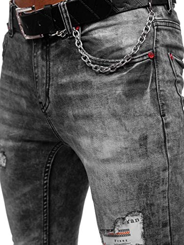 BOLF Hombre Pantalón Vaquero Jogger Denim Jeans Pantalón de Mezclilla Sombreado Vaqueros de Algodón Slim Fit Estilo Urbano Ritter 6038S0 Negro S [6F6]