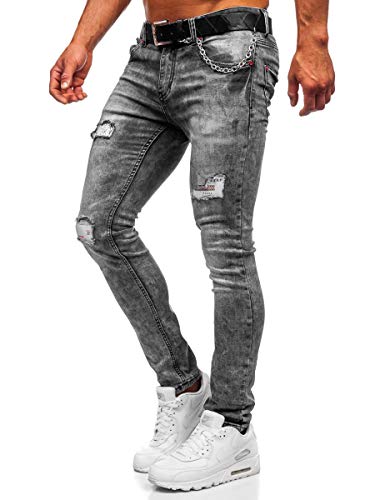 BOLF Hombre Pantalón Vaquero Jogger Denim Jeans Pantalón de Mezclilla Sombreado Vaqueros de Algodón Slim Fit Estilo Urbano Ritter 6038S0 Negro S [6F6]