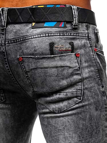 BOLF Hombre Pantalón Vaquero Jogger Denim Jeans Pantalón de Mezclilla Sombreado Vaqueros de Algodón Slim Fit Estilo Urbano Ritter 6038S0 Negro S [6F6]