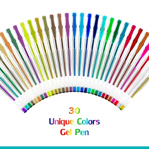 Bolígrafos de Gel, Gifort 30 Colores Set De 30 Bolis De Tinta De Gel De Colores - Brillo, Neón, Pastel, Metálico con 4 plantillas de pintura Regalos para Niñas
