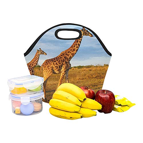 Bolsa de almuerzo de neopreno aislada Masai Jirafa Ternera Masai Mara Kenia Bolsas de almuerzo gruesas térmicas reutilizables de gran tamaño para cajas de almuerzo para exteriores, trabajo, oficina, e