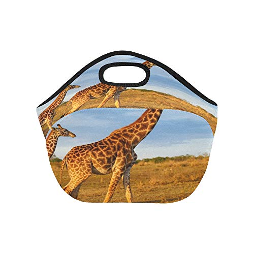Bolsa de almuerzo de neopreno aislada Masai Jirafa Ternera Masai Mara Kenia Bolsas de almuerzo gruesas térmicas reutilizables de gran tamaño para cajas de almuerzo para exteriores, trabajo, oficina, e