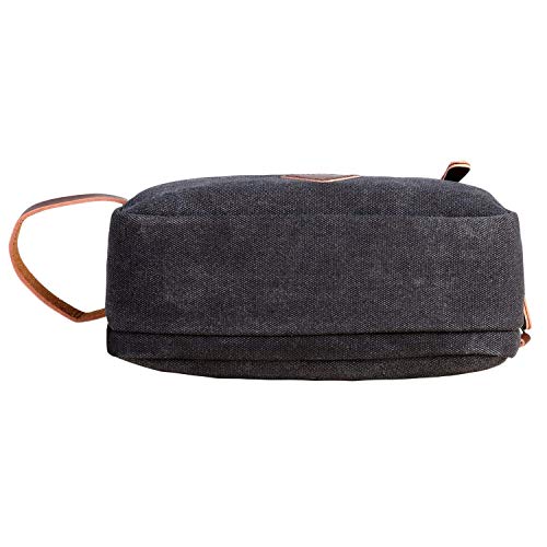 Bolsa de aseo de viaje para hombre con compartimentos dobles de lona de cuero cosmético organizador de maquillaje de afeitar kits de Dopp - negro