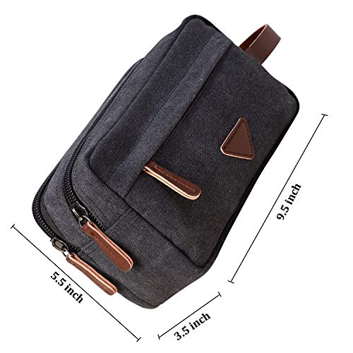 Bolsa de aseo de viaje para hombre con compartimentos dobles de lona de cuero cosmético organizador de maquillaje de afeitar kits de Dopp - negro