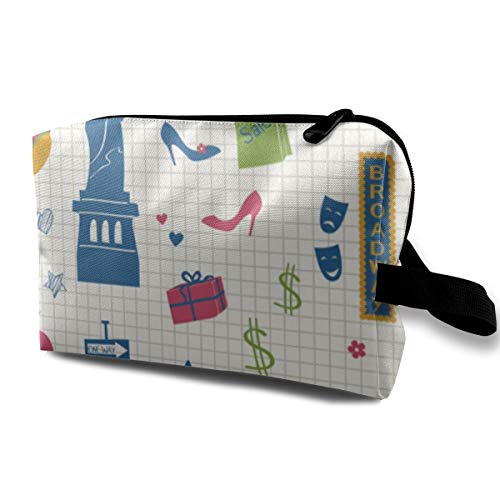 Bolsa de cosméticos para mujer, Nueva York Funda de lápiz de fondo sin costuras