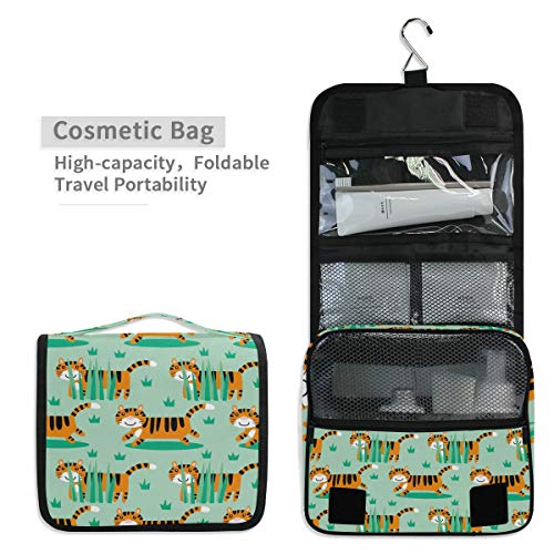 Bolsa de cosméticos Viaje Colgando Bolsa de aseo Lindo Tigre de dibujos animados Bolsa de almacenamiento de viaje sin costura Bolsa de maquillaje portátil Bolsa organizadora para las mujeres