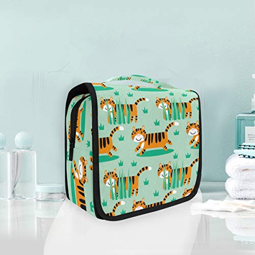 Bolsa de cosméticos Viaje Colgando Bolsa de aseo Lindo Tigre de dibujos animados Bolsa de almacenamiento de viaje sin costura Bolsa de maquillaje portátil Bolsa organizadora para las mujeres