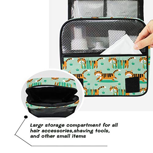 Bolsa de cosméticos Viaje Colgando Bolsa de aseo Lindo Tigre de dibujos animados Bolsa de almacenamiento de viaje sin costura Bolsa de maquillaje portátil Bolsa organizadora para las mujeres