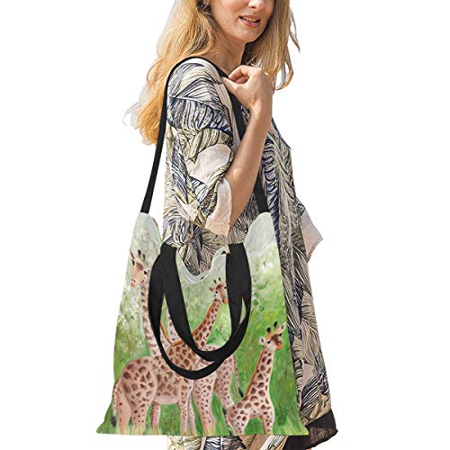 Bolsa de lona grande Pintura original Hermosas jirafas Masai Mara Bolsa de compras plegable para mujer Bolsa de supermercado Estampado grande Gran tamaño Simple Hombro Crossbody Strap Work School Sho