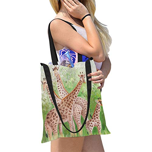 Bolsa de lona grande Pintura original Hermosas jirafas Masai Mara Bolsa de compras plegable para mujer Bolsa de supermercado Estampado grande Gran tamaño Simple Hombro Crossbody Strap Work School Sho