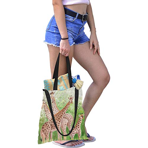 Bolsa de lona grande Pintura original Hermosas jirafas Masai Mara Bolsa de compras plegable para mujer Bolsa de supermercado Estampado grande Gran tamaño Simple Hombro Crossbody Strap Work School Sho