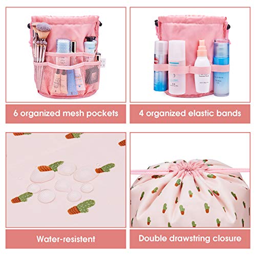 Bolsa de maquillaje de viaje Bolsa de cosméticos Organizador de aseo impermeable para mujeres y niñas (pequeño, cactus)