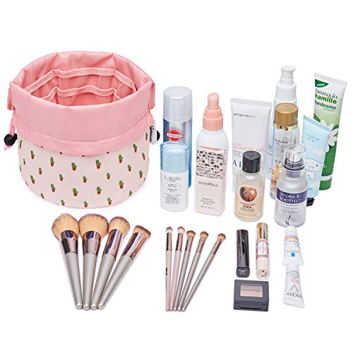 Bolsa de maquillaje de viaje Bolsa de cosméticos Organizador de aseo impermeable para mujeres y niñas (pequeño, cactus)