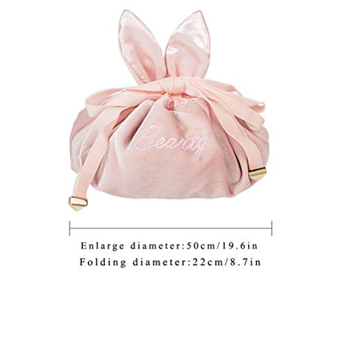 Bolsa de maquillaje perezoso viaje bolsa de maquillaje organizador de almacenamiento con lindo conejo oído para mujeres y niñas (rosa)