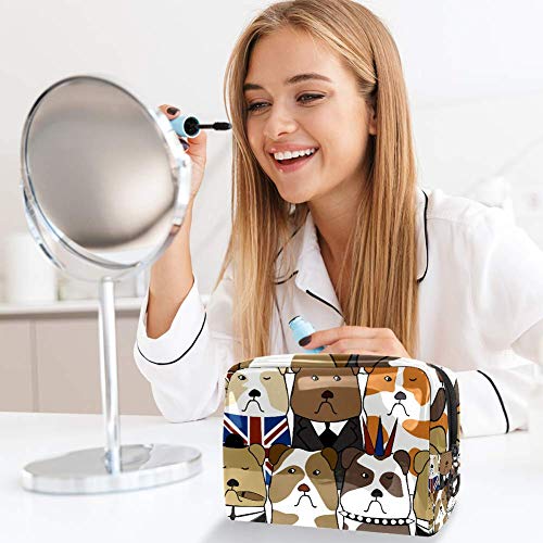 Bolsa de maquillaje portátil con cremallera bolsa de aseo de viaje para las mujeres práctico almacenamiento cosmético bolsa inglés perro