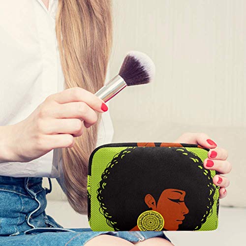 Bolsa de maquillaje portátil para mujer con pelo en el estilo de discoteca, bolsa de cosméticos impresa, bolsa de cosméticos para mujeres de viaje