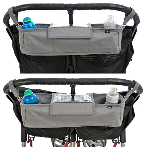 Bolsa organizadora BTR para cochecitos de bebé o sillas de paseo dobles o gemelar. Gris