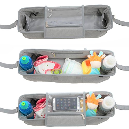 Bolsa organizadora BTR para cochecitos de bebé o sillas de paseo dobles o gemelar. Gris
