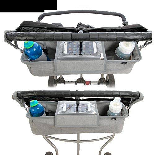 Bolsa organizadora BTR para cochecitos de bebé o sillas de paseo dobles o gemelar. Gris