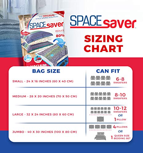Bolsas de almacenamiento al vacío SpaceSaver Premium (2 pequeñas, 2 medianas, 2 grandes) (80% más de almacenamiento que las marcas líderes) Bomba de mano gratis para viajes