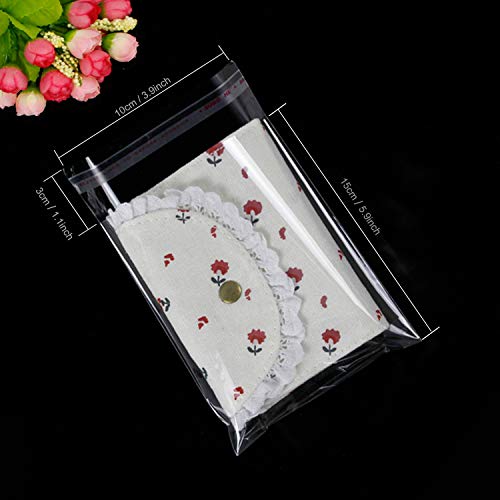 Bolsas de celofán, 220 piezas Bolsas de plástico transparente Bolsas dulces Envoltura pequeña autoadhesiva para tratar galletas, dulces, jabones, chocolates de San Valentín（10 * 15 cm）
