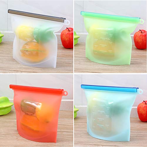 Bolsas de Silicona Reutilizables 4 PCS, Usetcc Bolsas de Comida Bolsa de Conservación, Bolsas de Congelación de Silicona para Fruta Verduras Carne Cocina Hogar y Viajes