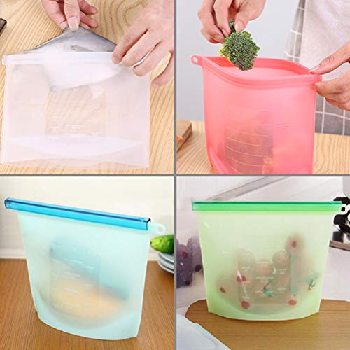 Bolsas de Silicona Reutilizables 4 PCS, Usetcc Bolsas de Comida Bolsa de Conservación, Bolsas de Congelación de Silicona para Fruta Verduras Carne Cocina Hogar y Viajes