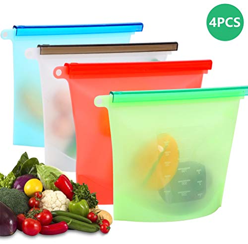 Bolsas de Silicona Reutilizables 4 PCS, Usetcc Bolsas de Comida Bolsa de Conservación, Bolsas de Congelación de Silicona para Fruta Verduras Carne Cocina Hogar y Viajes