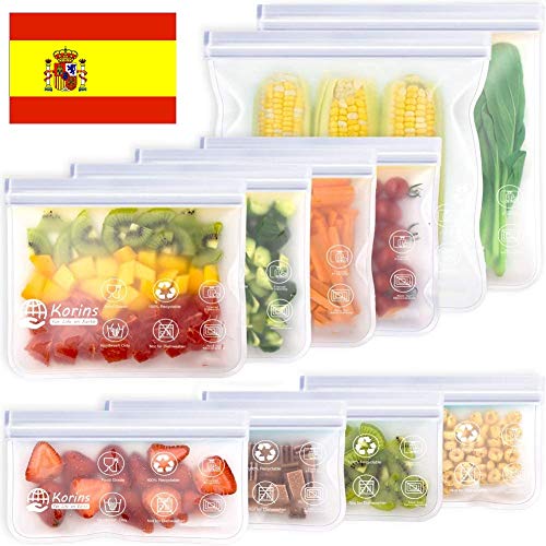 Bolsas de Silicona Reutilizables,10 Piezas Bolsas Congelar Reutilizable,Bolsas Reutilizables para Almacenamiento de Alimentos para Fruta Sándwiches Verduras,1.5mm Súper Grueso Sello Sin BPA (Blanco)