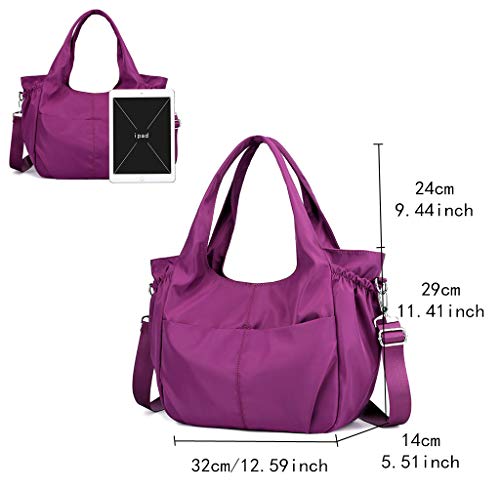 Bolso Bandolera Mujeres, Popoti Bolsas de Hombro Mano Impermeable Nylon Totalizador del Monedero Mochila Escolar Portátil Billetera Multifuncional Crossbody Bag (Púrpura)